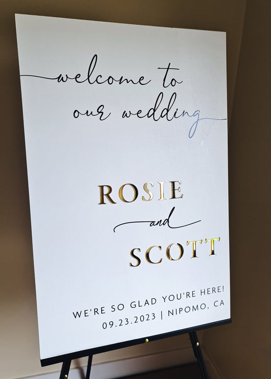 Wedding Welcome Sign Acrylic, Welcome To Our Wedding Sign, Modern Gold Acrylic, Personalised Wedding Decoration, Entrance Sign, A1 A2 XL