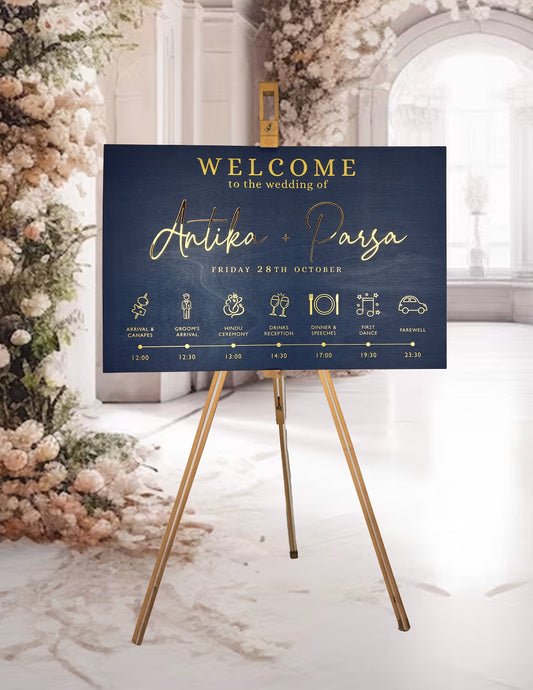 Wedding Welcome Sign Acrylic, Order of the Day Sign, Modern Gold Acrylic, Personalised Wedding Decoration, Wedding Entrance Sign, A1 A2 XL