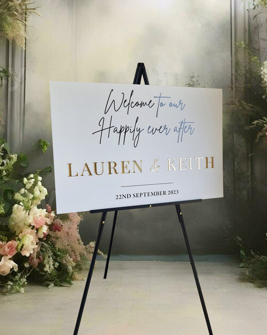 Wedding Welcome Sign Acrylic, Welcome To Our Wedding Sign, Modern Gold Acrylic, Personalised Wedding Decoration, Entrance Sign, A1 A2 XL
