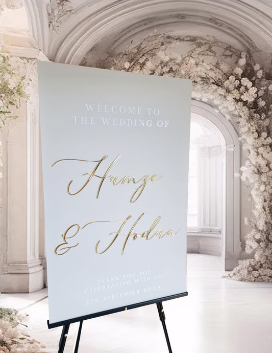 Wedding Welcome Sign Acrylic, Welcome To Our Wedding Sign, Modern Gold Acrylic, Personalised Wedding Decoration, Entrance Sign, A1 A2 XL