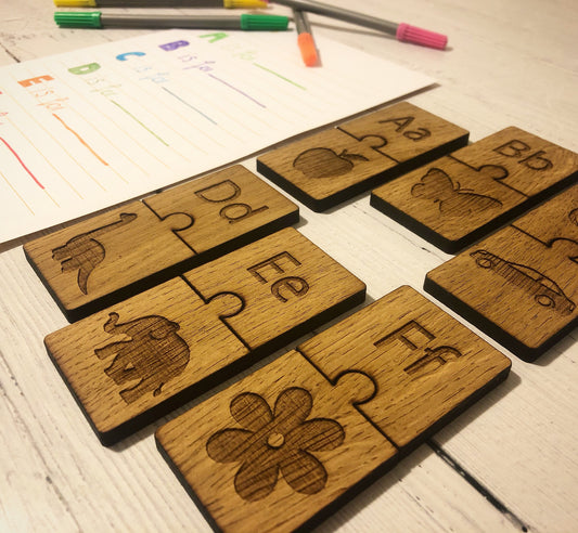 Wooden Alphabet Puzzle Pieces | Match Letters & Pictures | Educational Toy | Fun Learning | Homeschooling Fun Toy | Letter Recognition