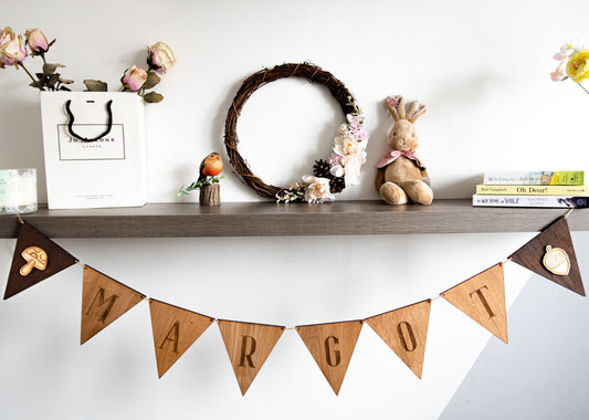Personalised Wooden Bunting | Nursery Bunting | Name Bunting | Letter Flags | Woodland Theme Bunting | Nursery Decor | Laser Engraved |