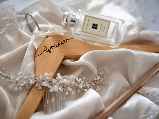 Personalised Wooden Bridal Hangers | Bridesmaid | Maid of Honour | Flower Girl | Wedding Dress | Wedding Day Accessories | Hen Do Gift |