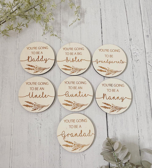 Pregnancy Announcement Plaques | You’re Going To Be A Daddy | Sister| Grandparents | Baby Announcement Photo Props | Boho Photo Props | Wood
