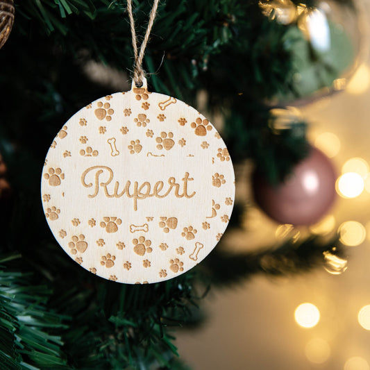 Personalised Paw Print Christmas Decoration | Dog Bauble | Pet Christmas Gift | Dog Lover | Secret Santa | Handmade In The UK | Wooden Decor
